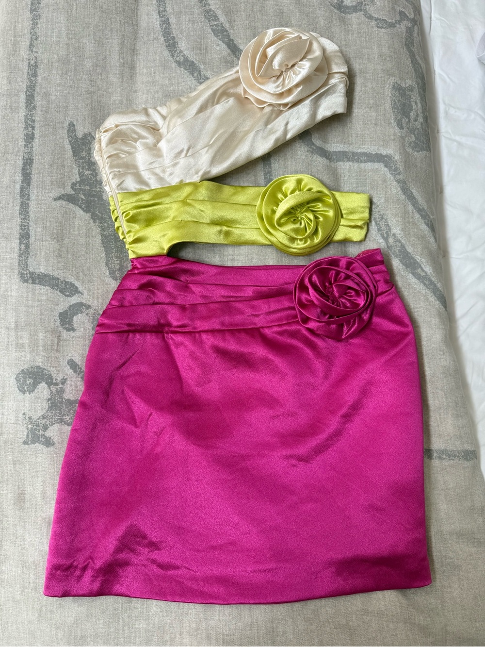 Fuchsia Satin Mini Skirt with Rosette Accent